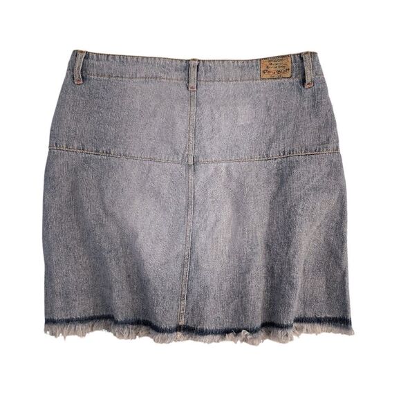 VTG Y2K Paris Blues Distressed ALine Raw Hem Mini Jean Skirt Size 11 - Picture 11 of 14